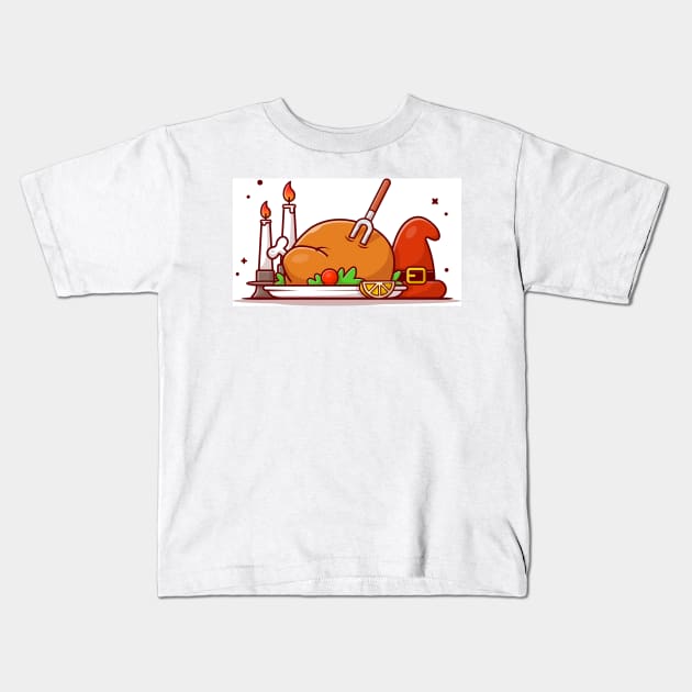 Thanks Giving Cartoon Vector Icon Illustration Food And Drink Icon Concept Isolated Premium Vector Kids T-Shirt by Catalyst Labs